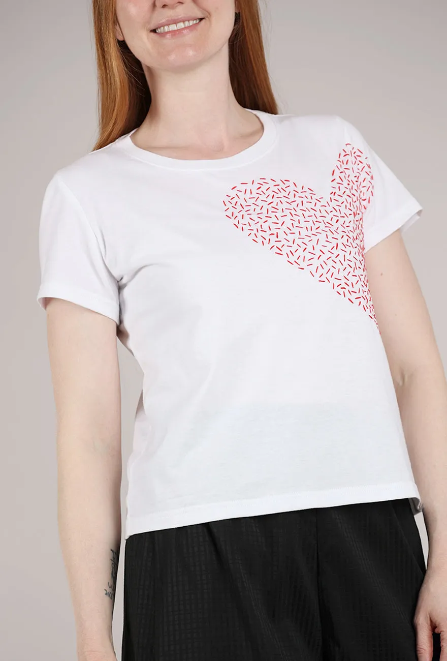 Big Heart Hand-Embroidered Tee, White Elastic waist