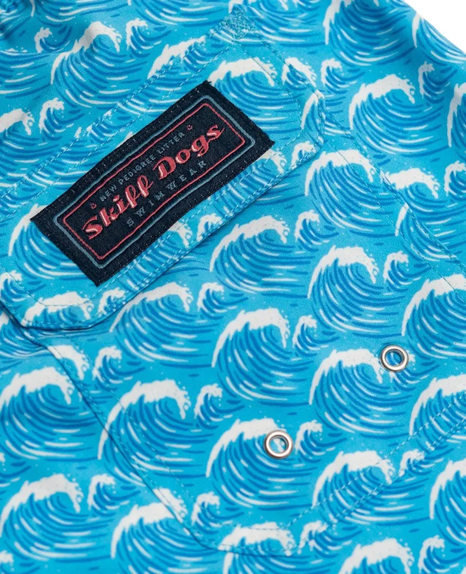 Big Time Breakers: Swim Trunks - Light Blue Striped Pattern