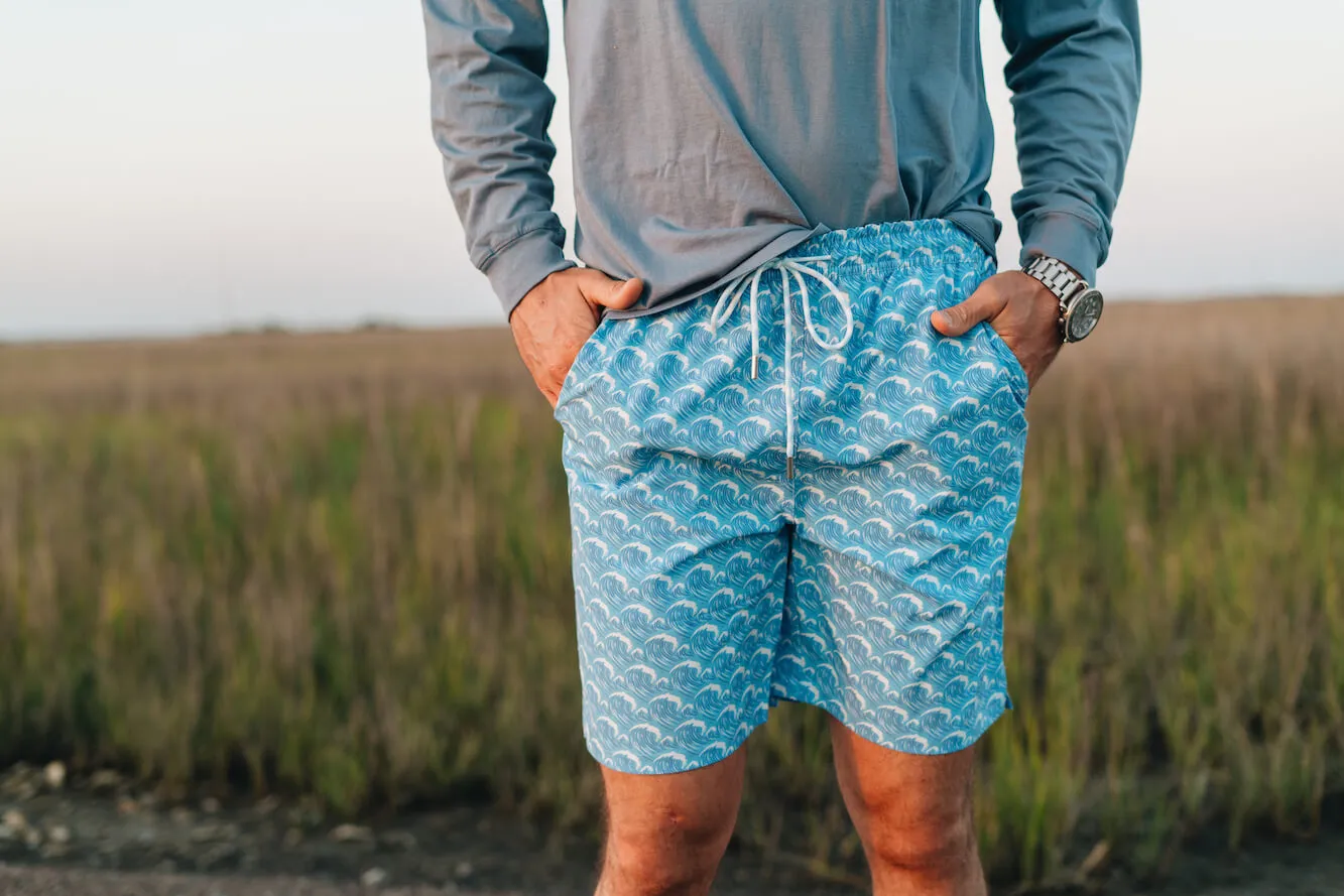 Big Time Breakers: Swim Trunks - Light Blue Striped Pattern