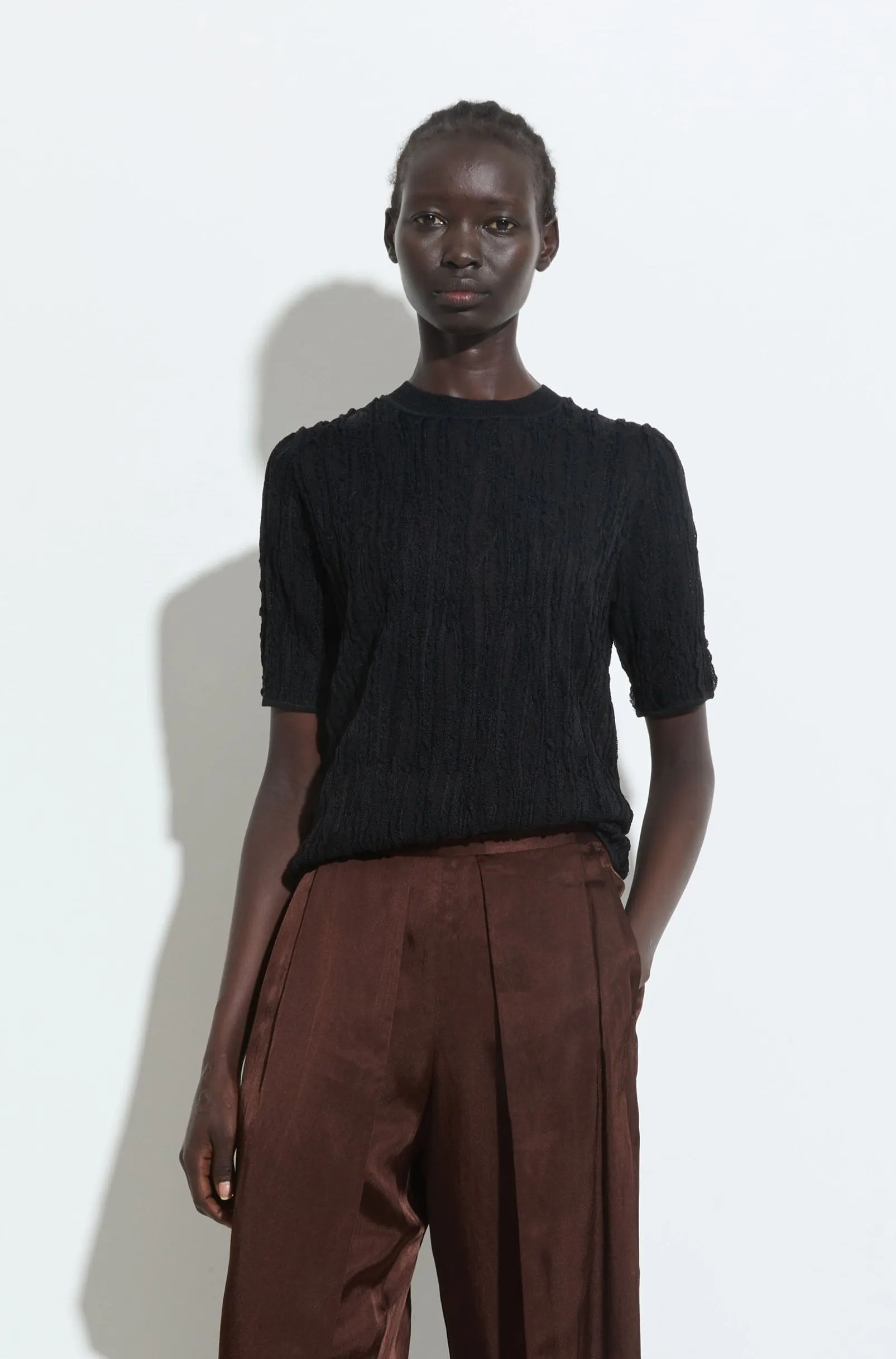 Black Knit SS Top Layer Luxe