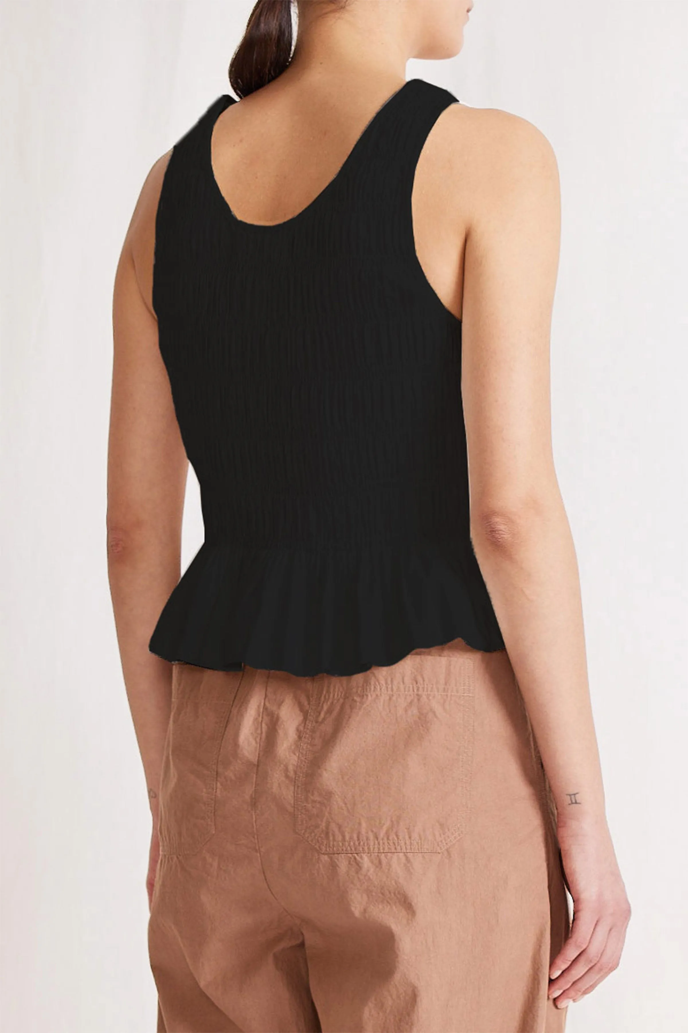 Black Smocked Ruffle Tank Feminine Designs