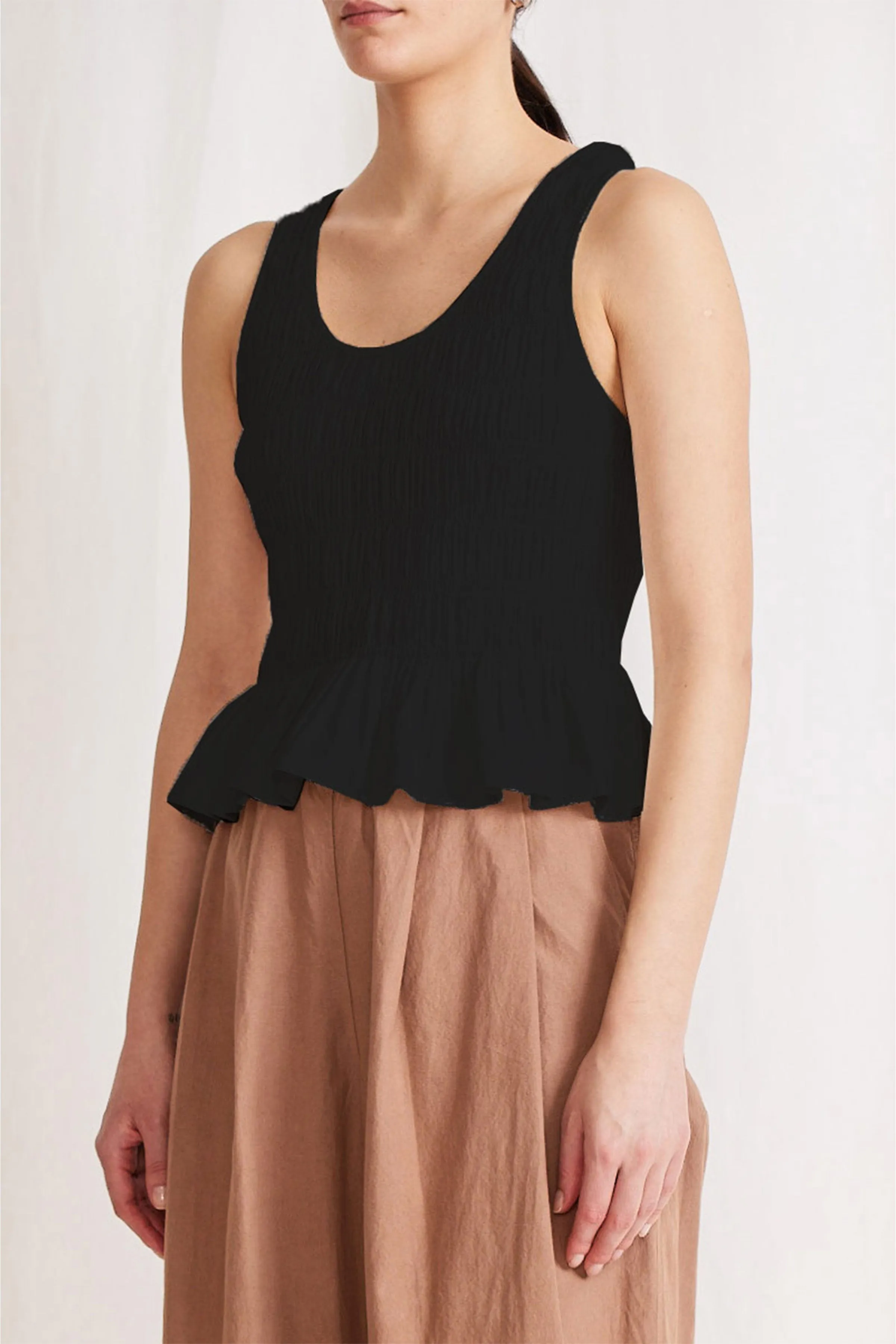 Black Smocked Ruffle Tank Feminine Designs