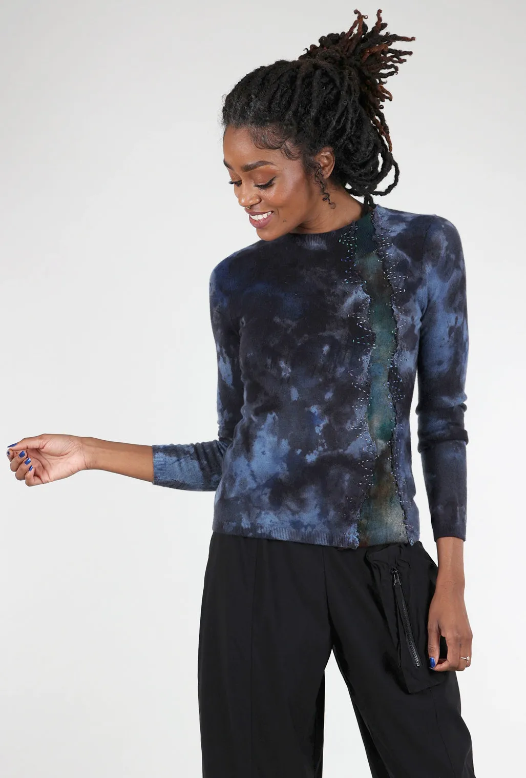 Serpentine Fitted Cashmere Crew, Steel Soft