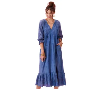 Limited-Edition Blue Eyelet Long Tiered Dress