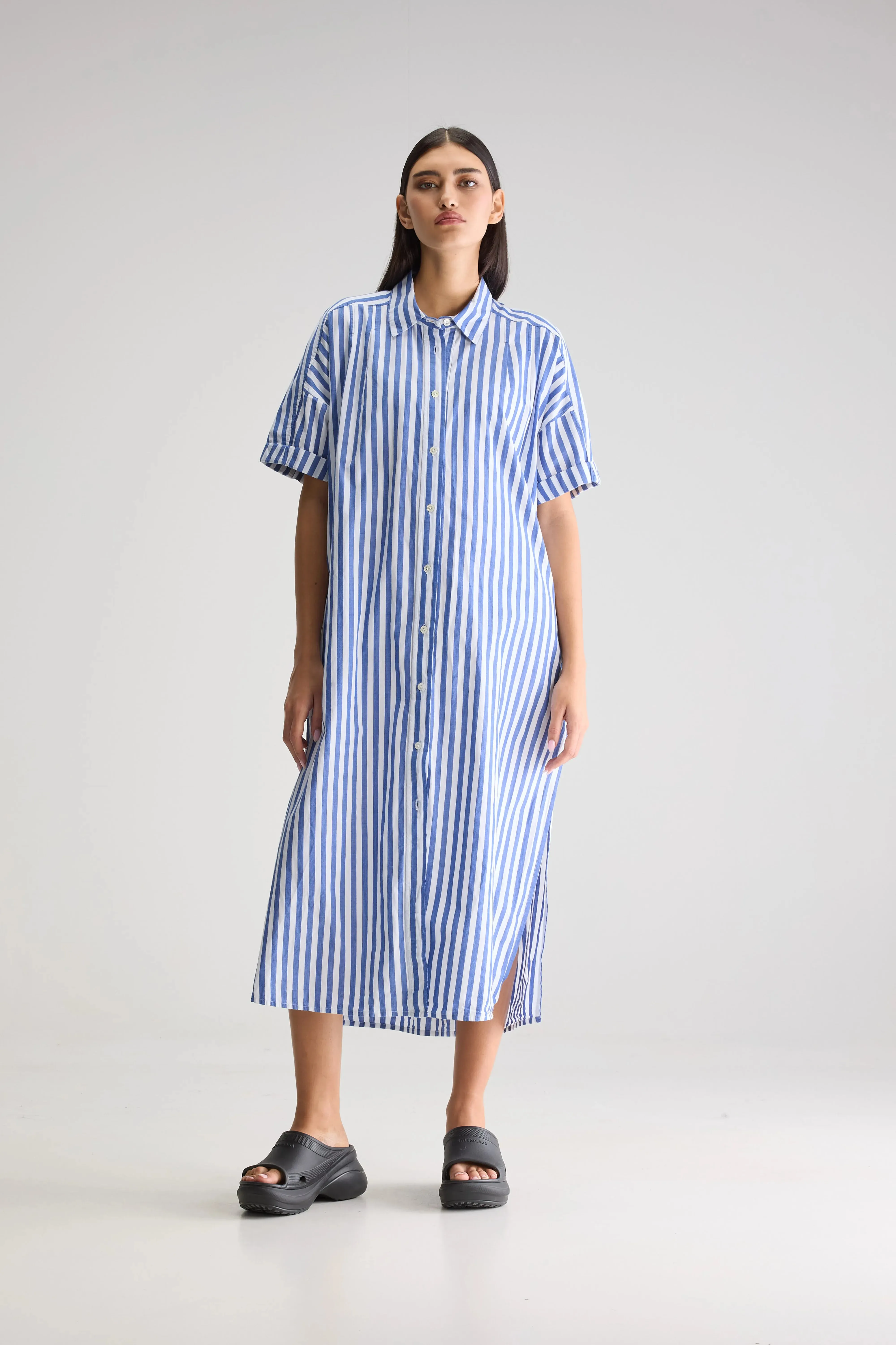 Bold Patterns Keren long shirt dress (251 / W / STRIPE A)