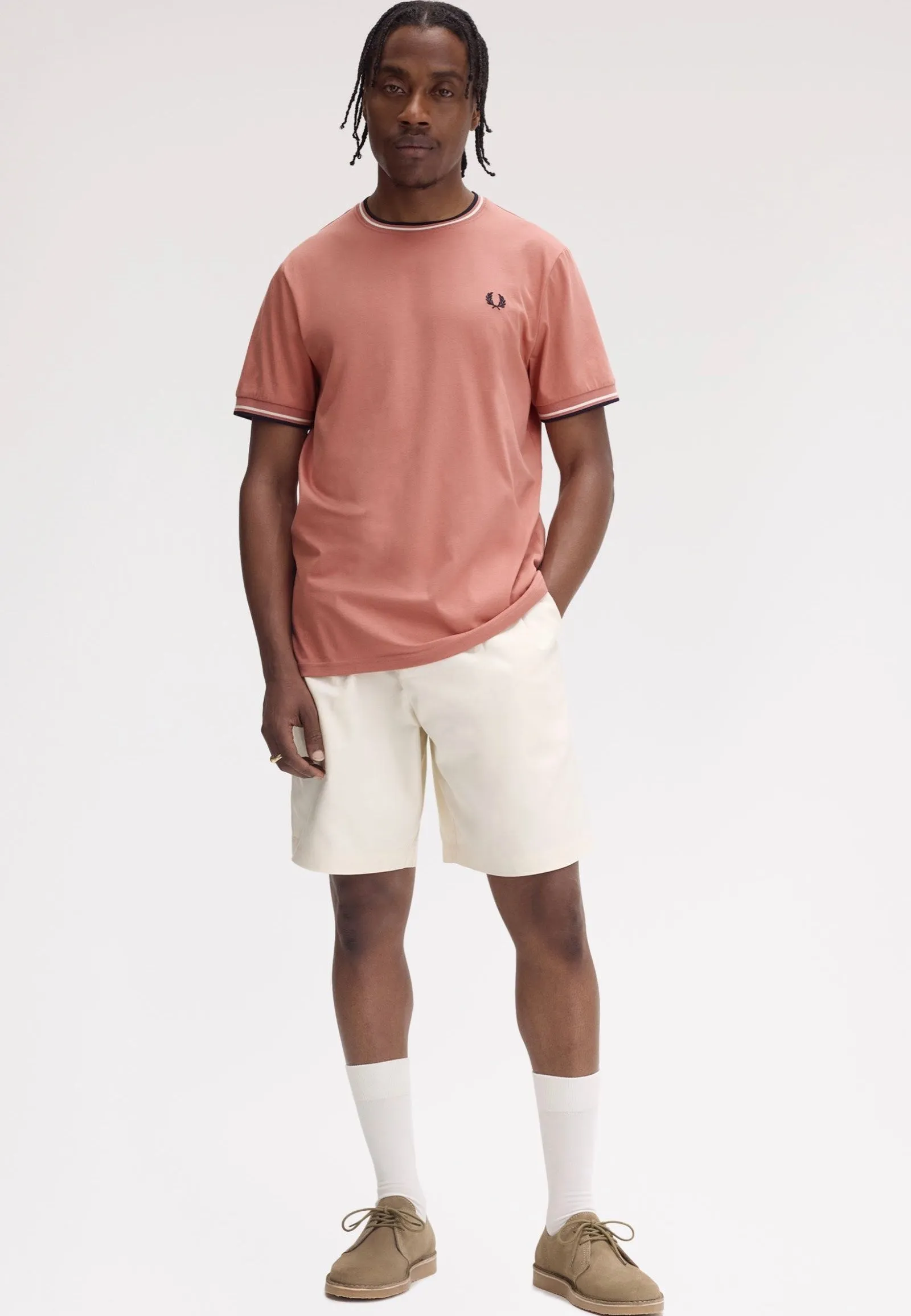 Bold Prints Fred Perry - Twin Tipped Putty Pink/Ecru/Navy - T-Shirt