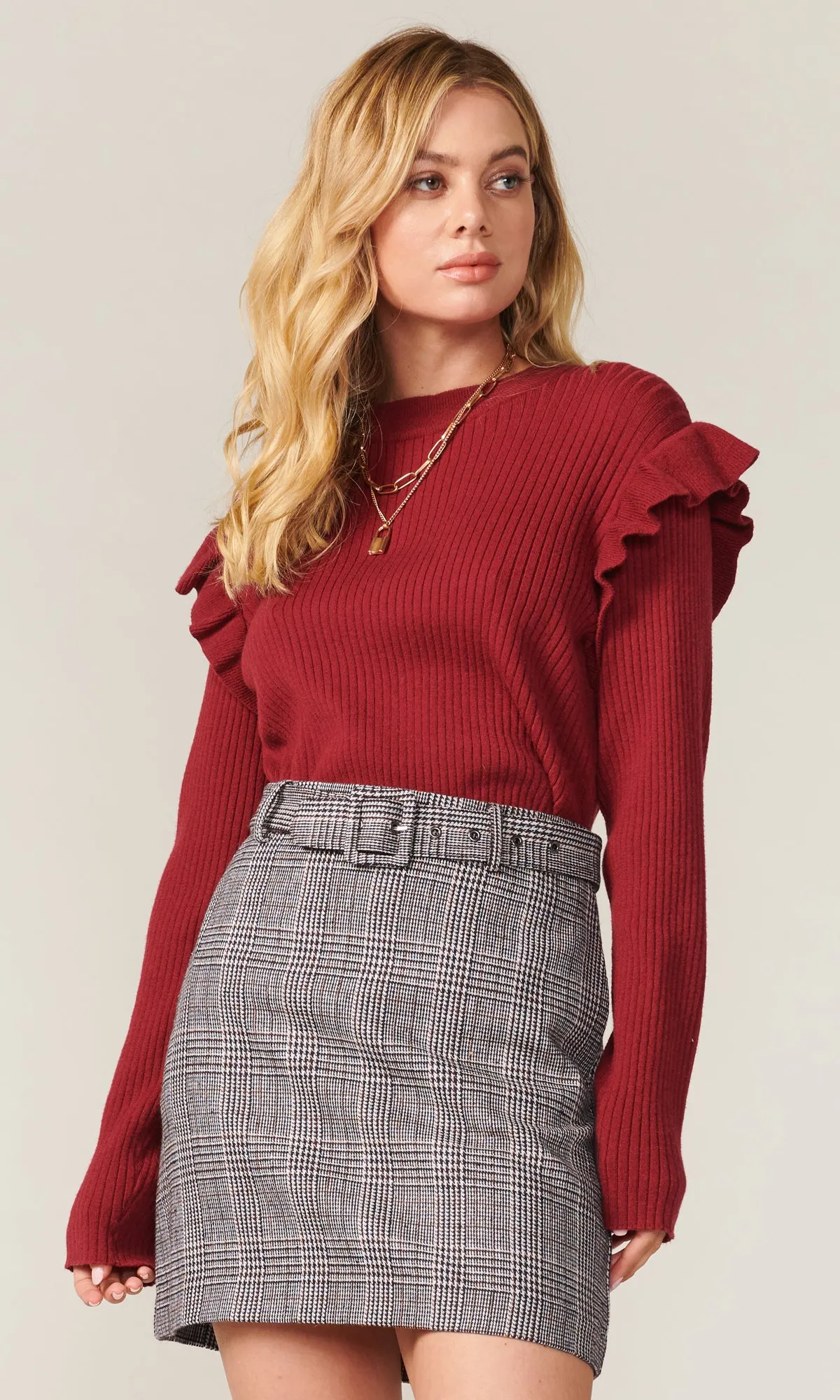 Bold Style Charles Plaid Belted Mini Skirt