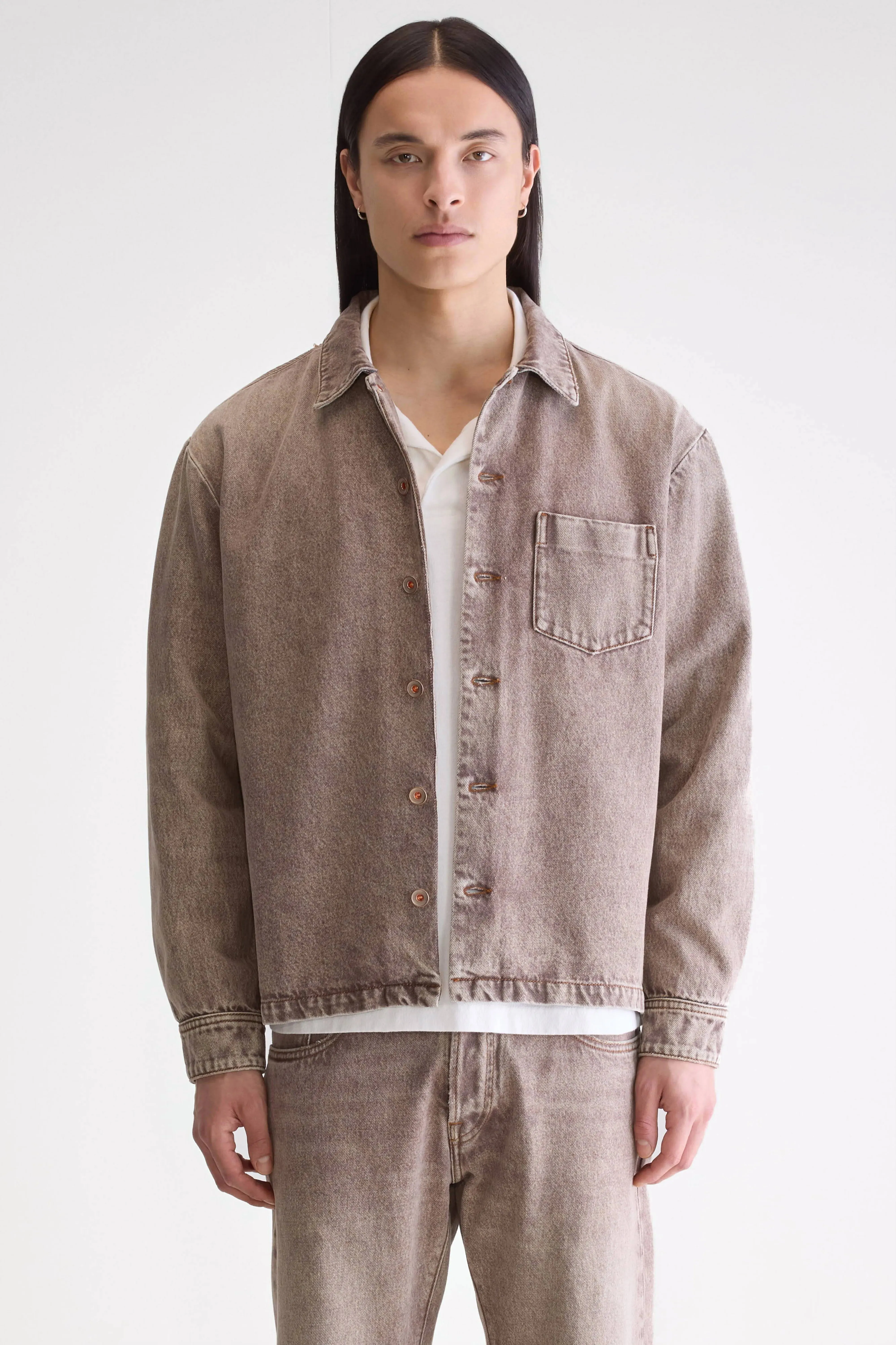 Bomber Style Goney denim overshirt (252 / M / BROWN SNOW)