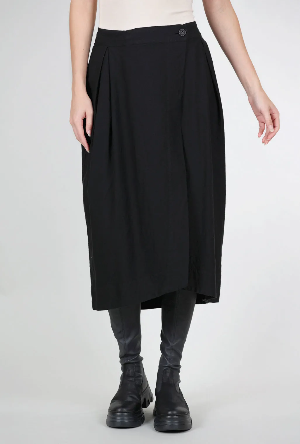 Future Fashion Simple Styling Box Pleat Midi Skirt, Black