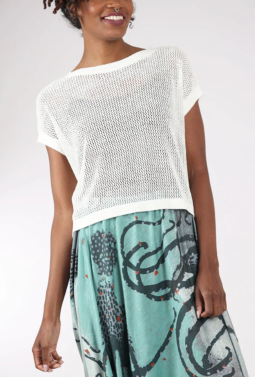 Boxy Dolman Summer Sweater, White Elegant Fit