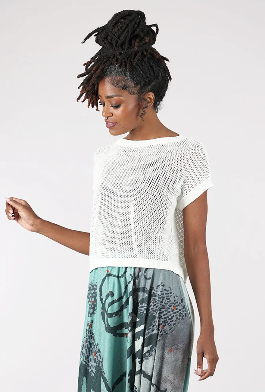 Boxy Dolman Summer Sweater, White Elegant Fit