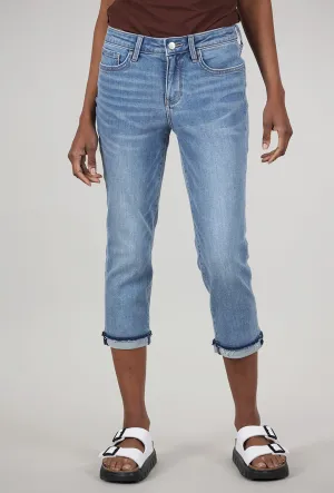 Sustainable Fabric Chloe Capri Raw-Edge Denim, Crescent Shore