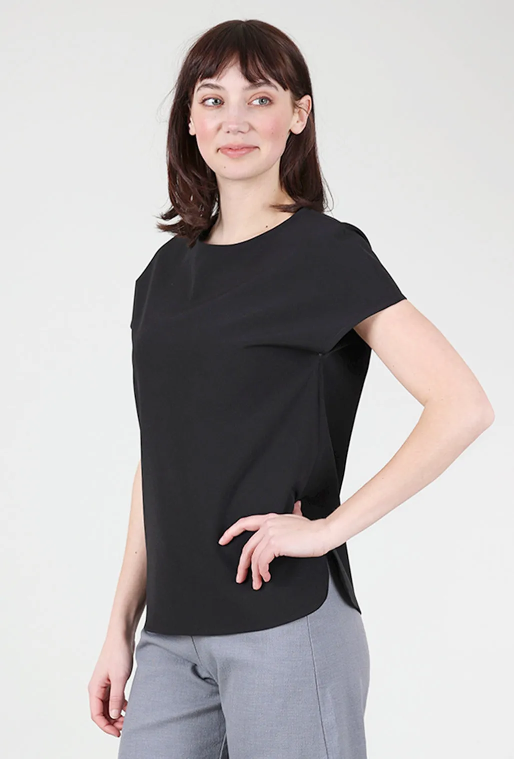 Breathable Cotton Simple Crepe Top, Black