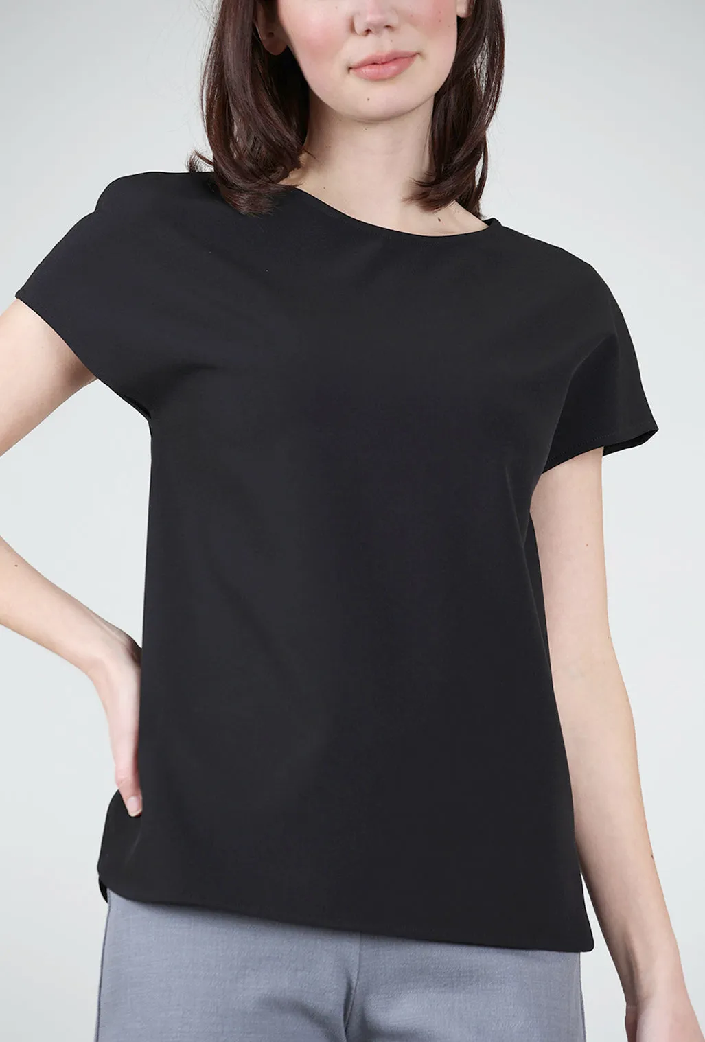 Breathable Cotton Simple Crepe Top, Black