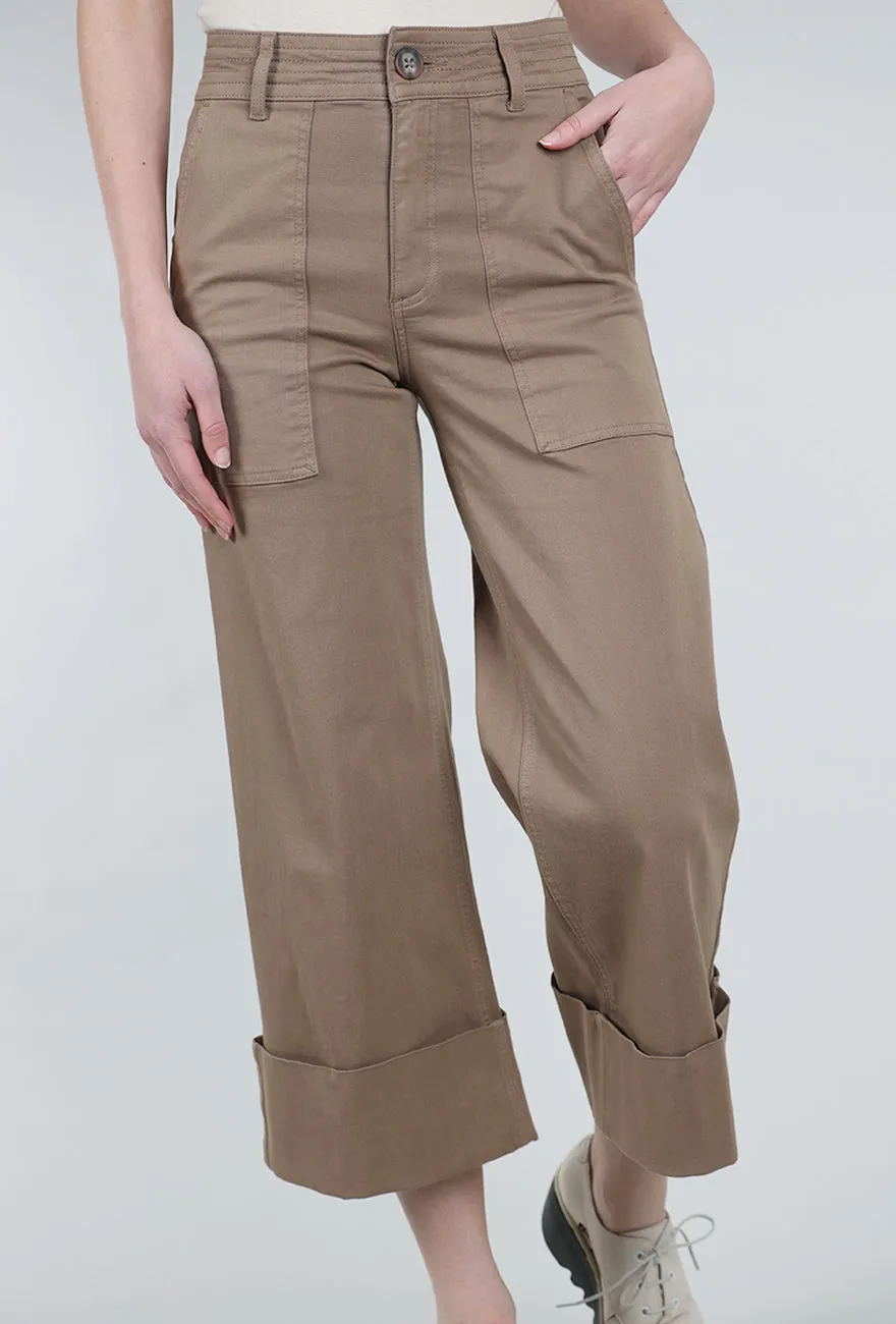 Breathable Material Maya Cuffed Hem Wide Leg Pant, Biscuit