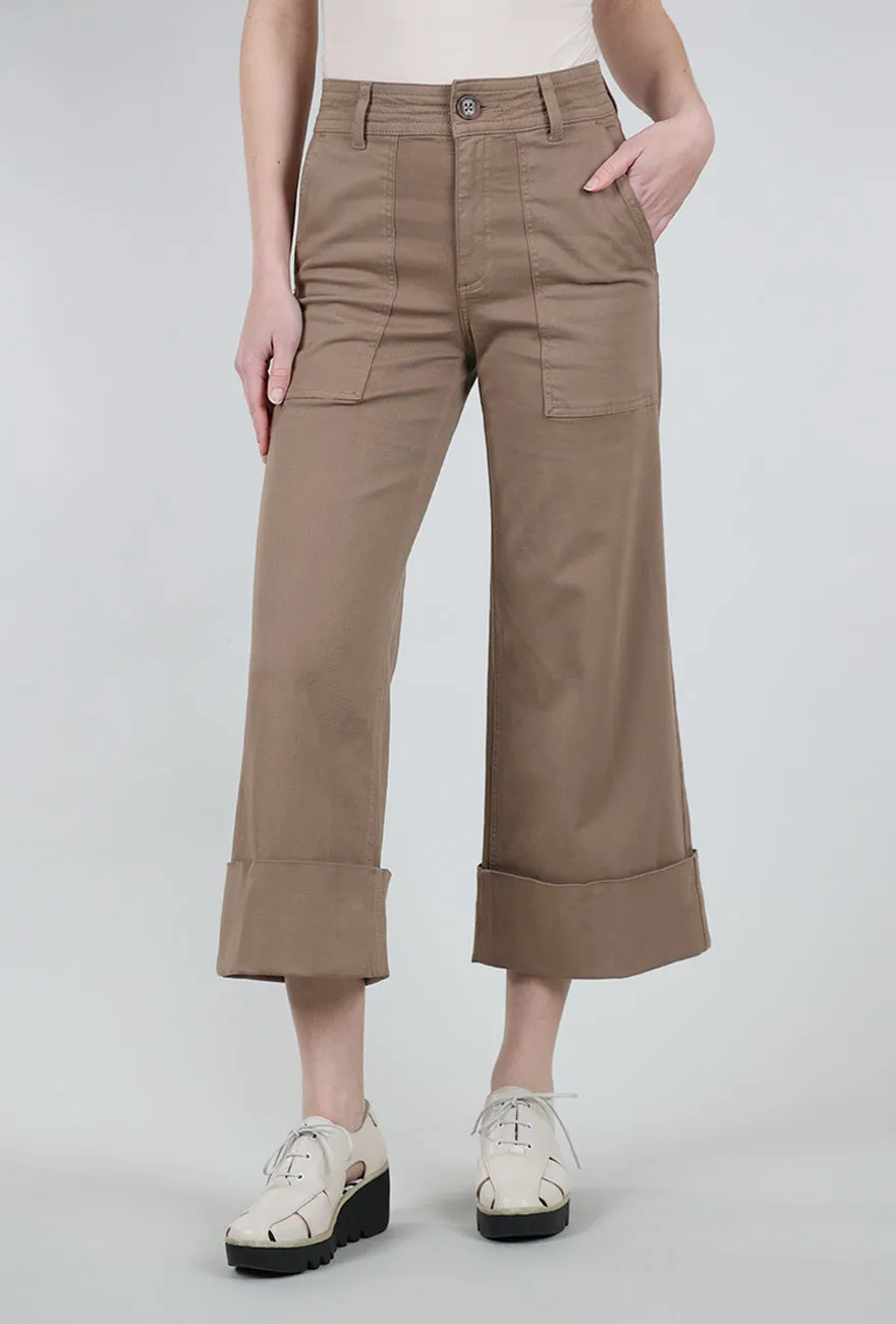 Maya Cuffed Hem Wide Leg Pant, Biscuit Side Pockets Layer Essential