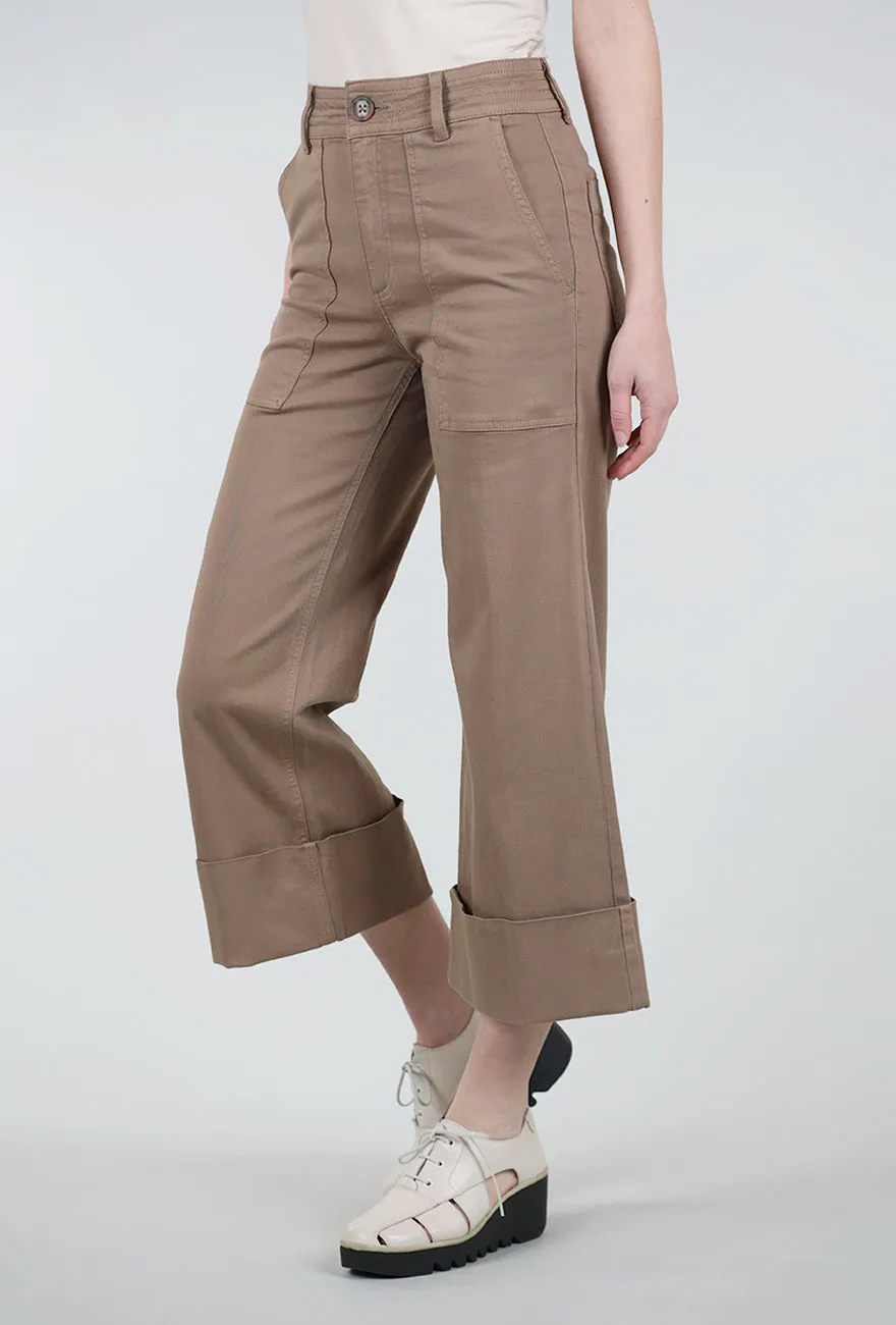 Breathable Material Maya Cuffed Hem Wide Leg Pant, Biscuit