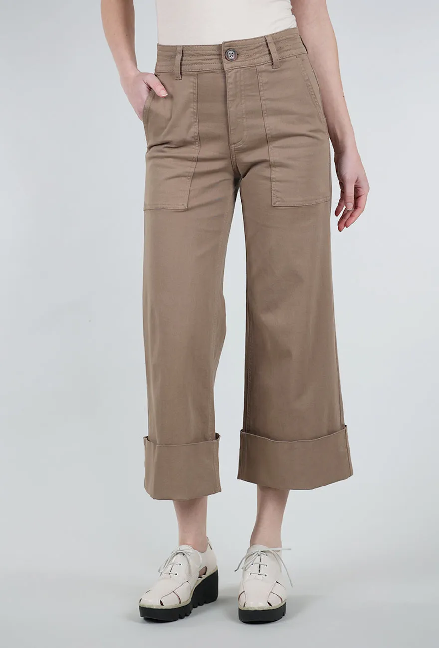 Breathable Material Maya Cuffed Hem Wide Leg Pant, Biscuit