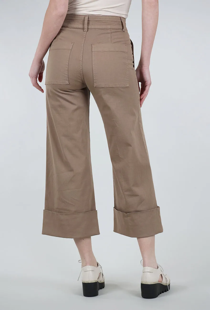 Breathable Material Maya Cuffed Hem Wide Leg Pant, Biscuit