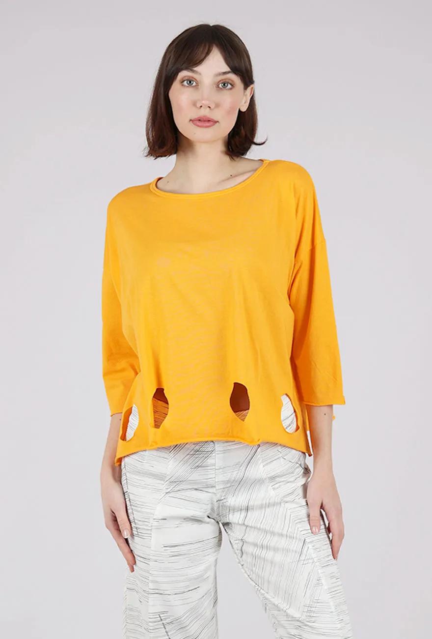 Casual Style Circle Cutouts Tee, Tangerine