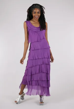 Polished Finish Formed Look Long Tattered Tiers Dress, Purple