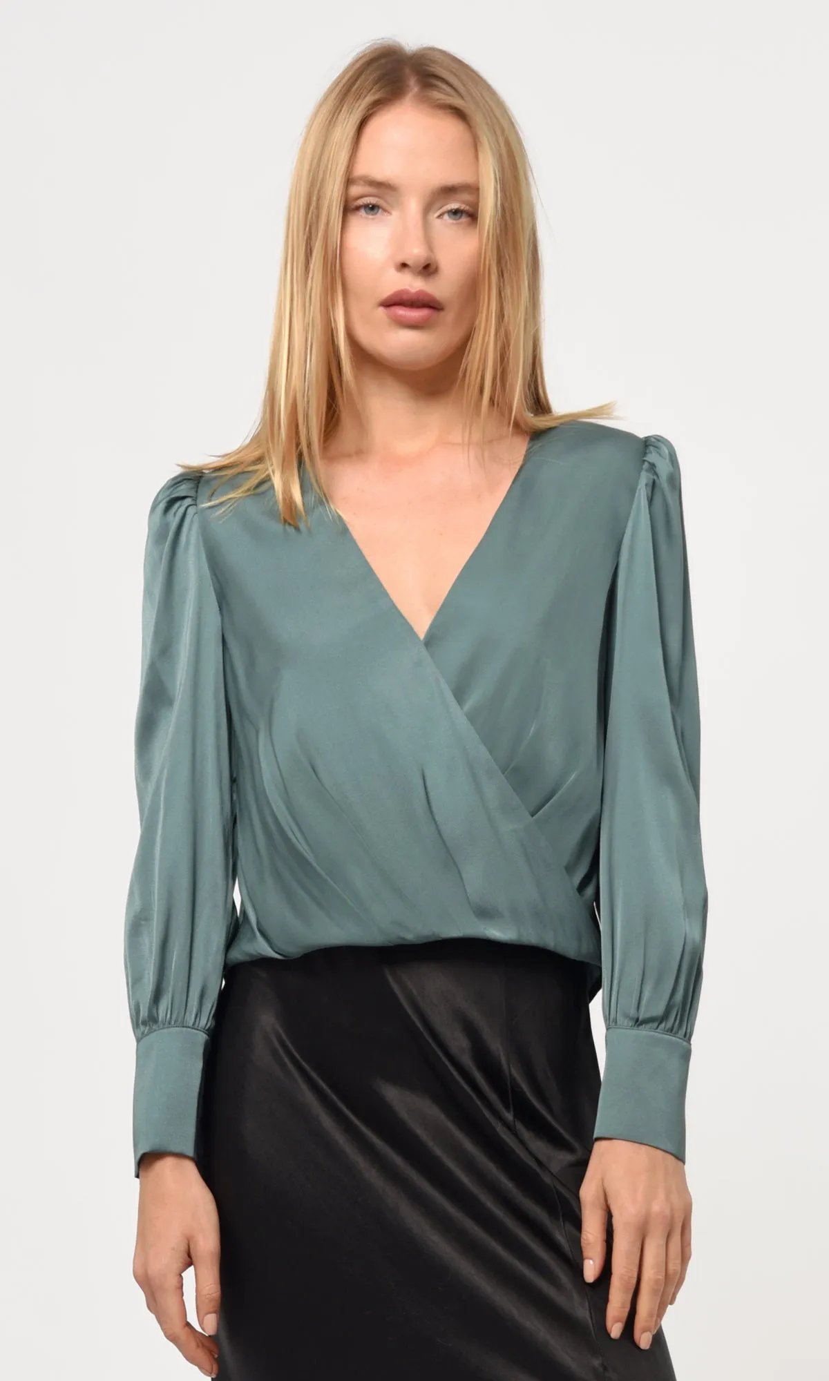 Breezy Designs Lourdes Wrap Front Cuffed Blouse
