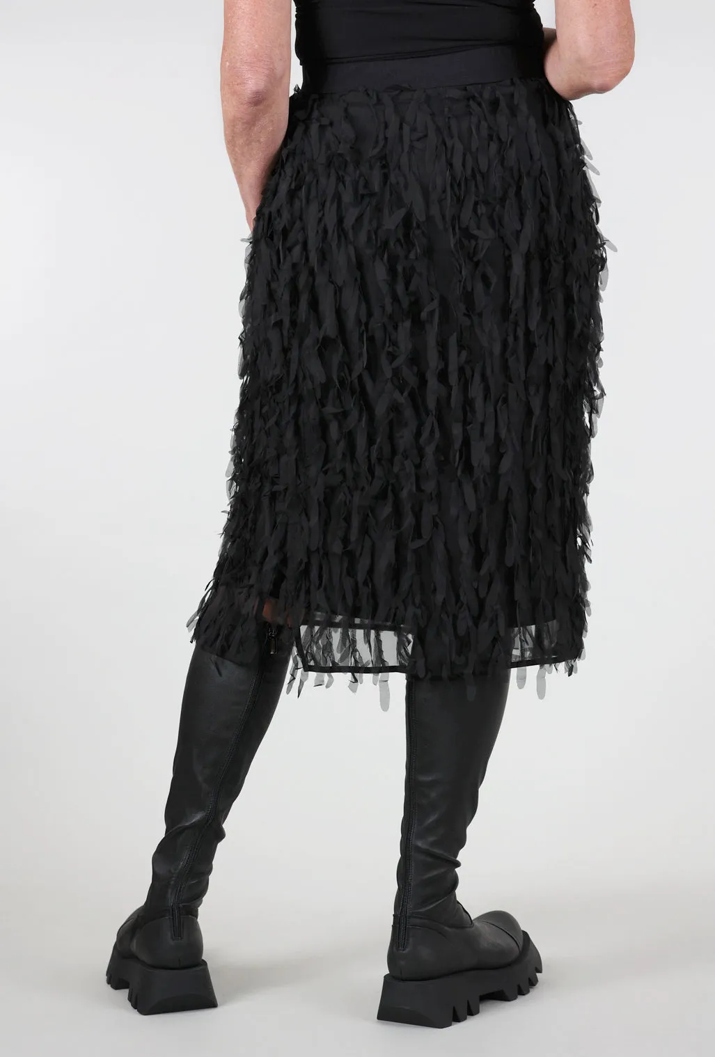 Breezy Layer Chiffon Fringe Skirt, Black