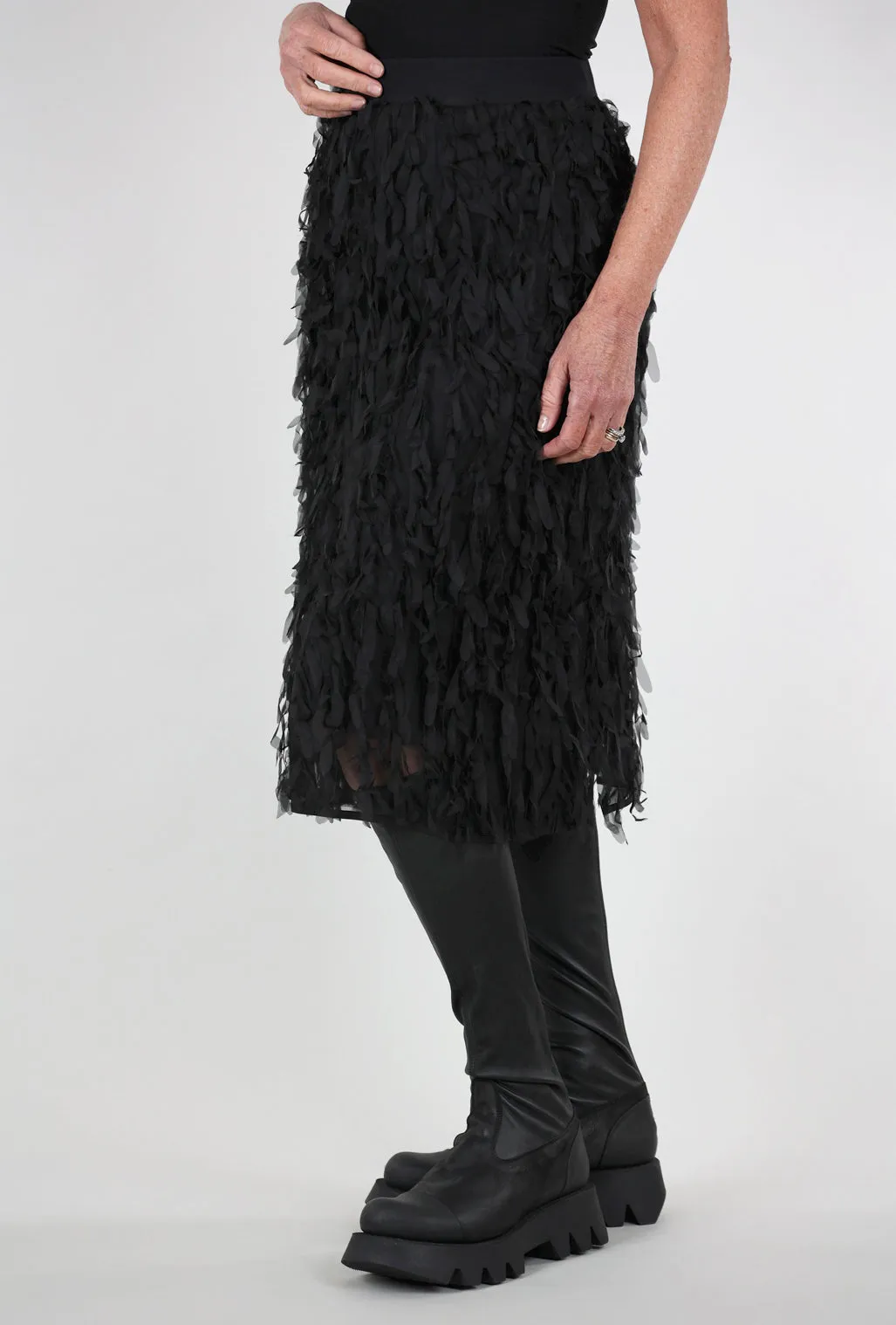 Breezy Layer Chiffon Fringe Skirt, Black