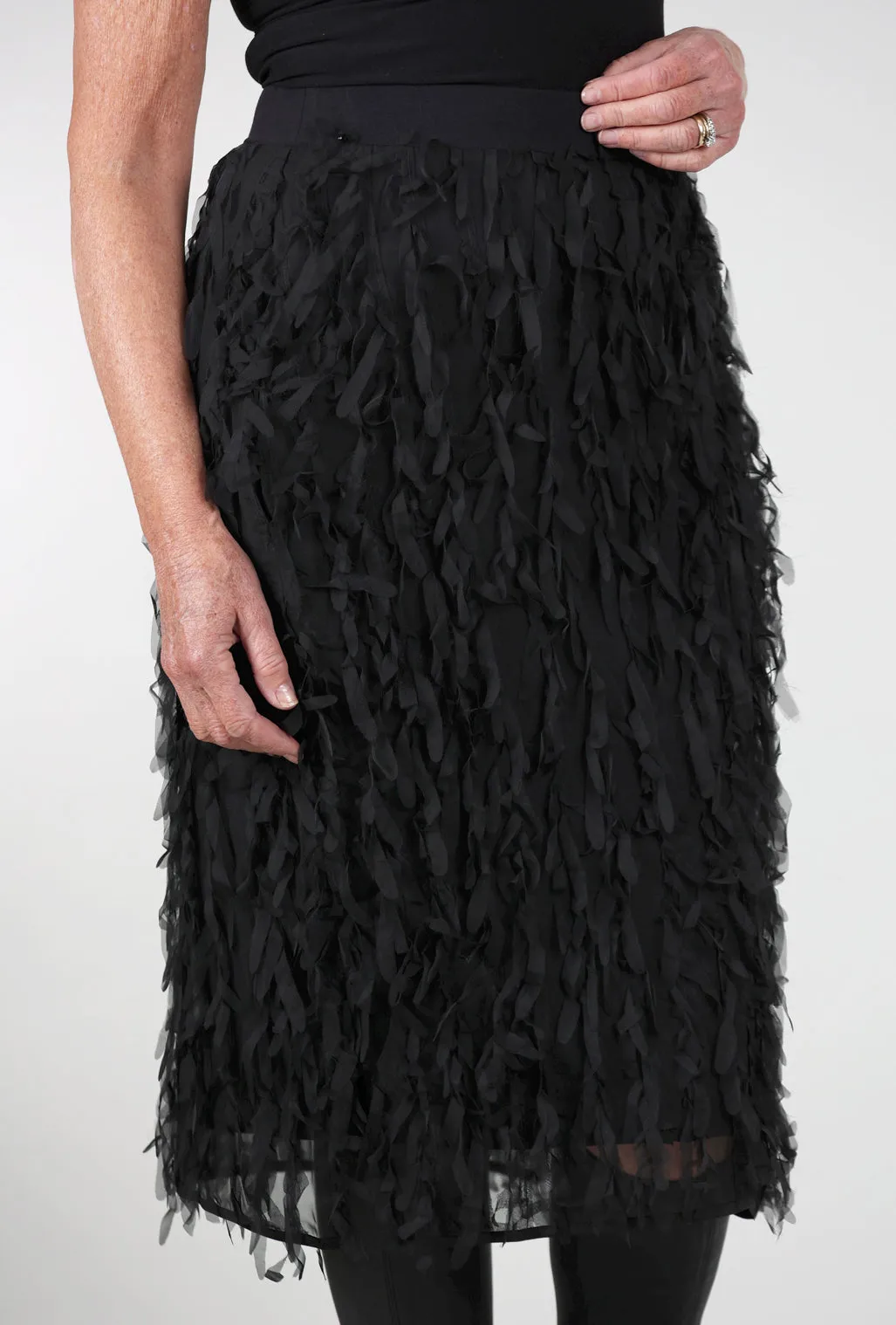 Breezy Layer Chiffon Fringe Skirt, Black