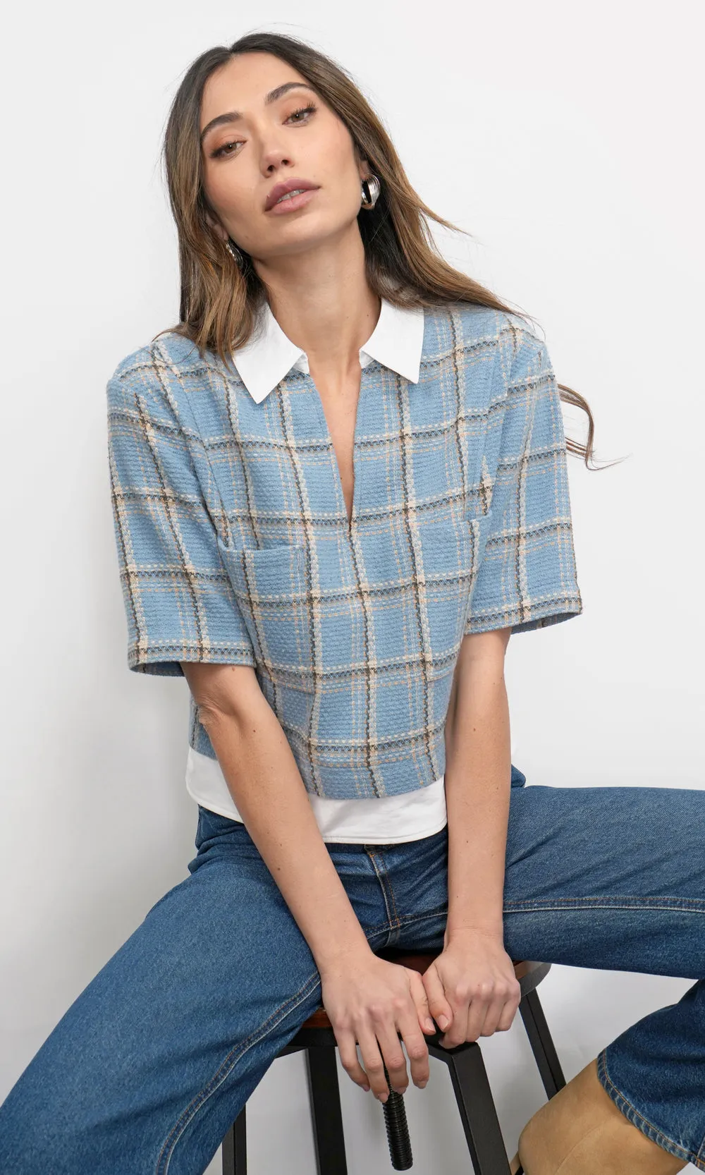 Wynn Boxy Plaid Shirt w/ ContrastDetails G257T7285