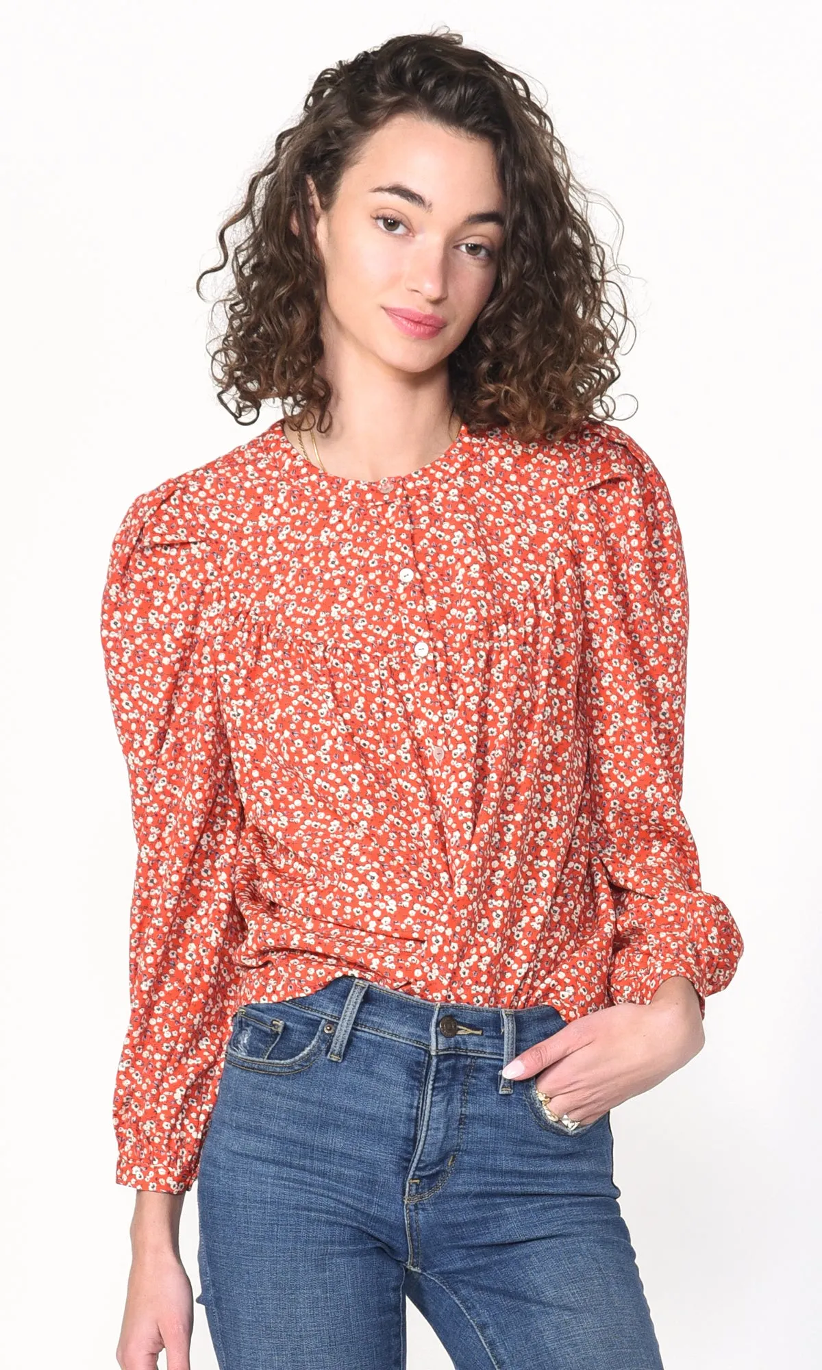 Bright Hues Tessa Yoke Bib Ditsy Floral Blouse