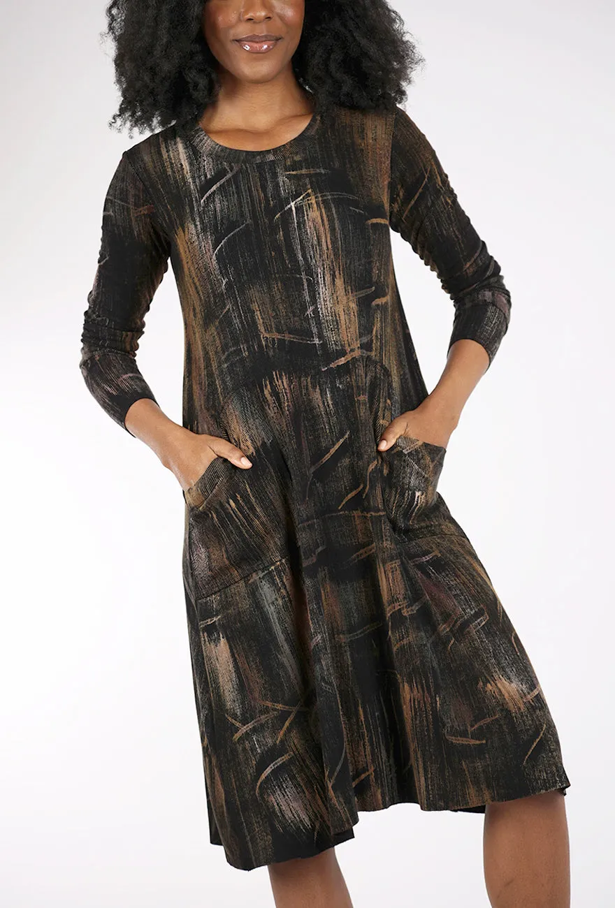 Brush Knit Pocket Dress, Khaki/Black Hot Pick
