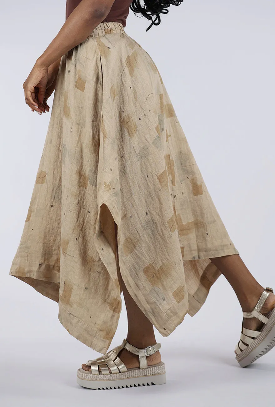 Brush Stroke Side Slit Linen Skirt, Cashew Soft Layer