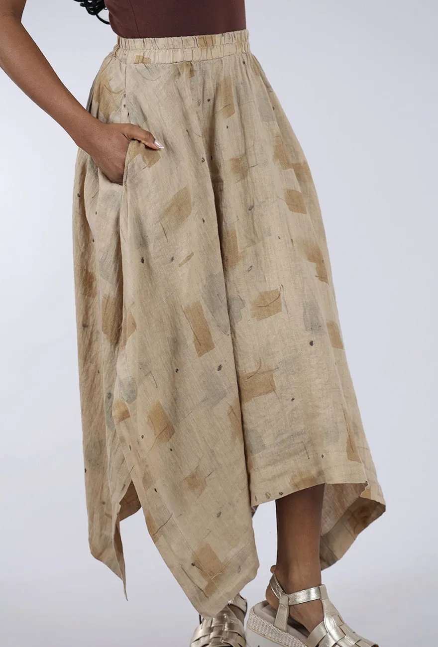 Brush Stroke Side Slit Linen Skirt, Cashew Soft Layer