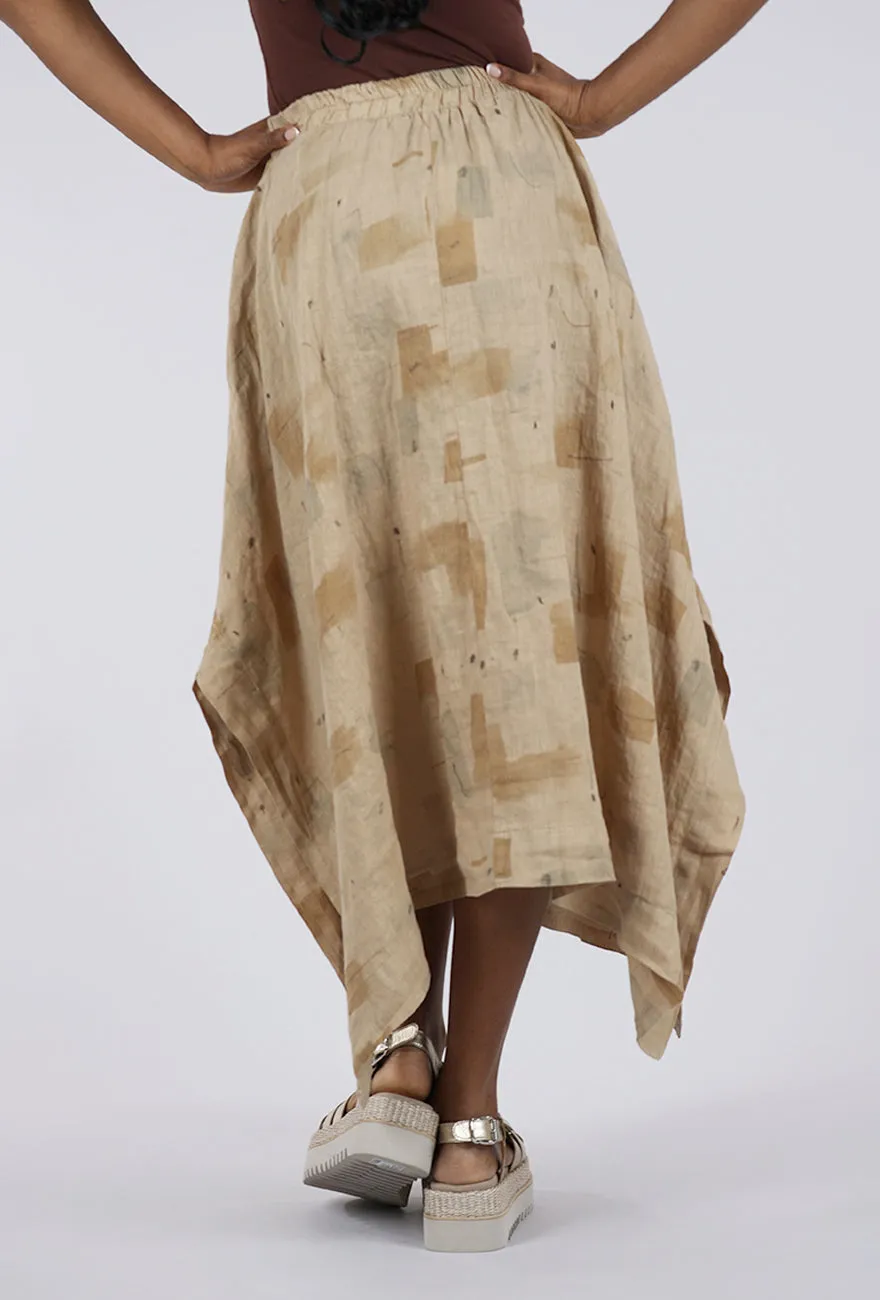Brush Stroke Side Slit Linen Skirt, Cashew Soft Layer