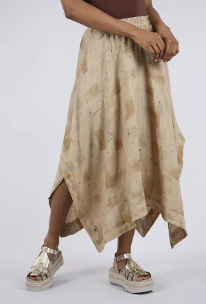 Crisp Finish Smooth Feel Brush Stroke Side Slit Linen Skirt, Cashew