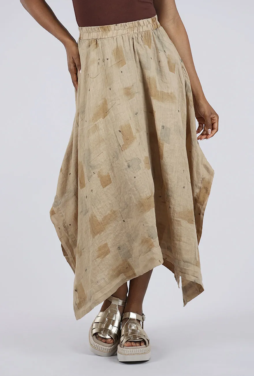 Brush Stroke Side Slit Linen Skirt, Cashew Soft Layer