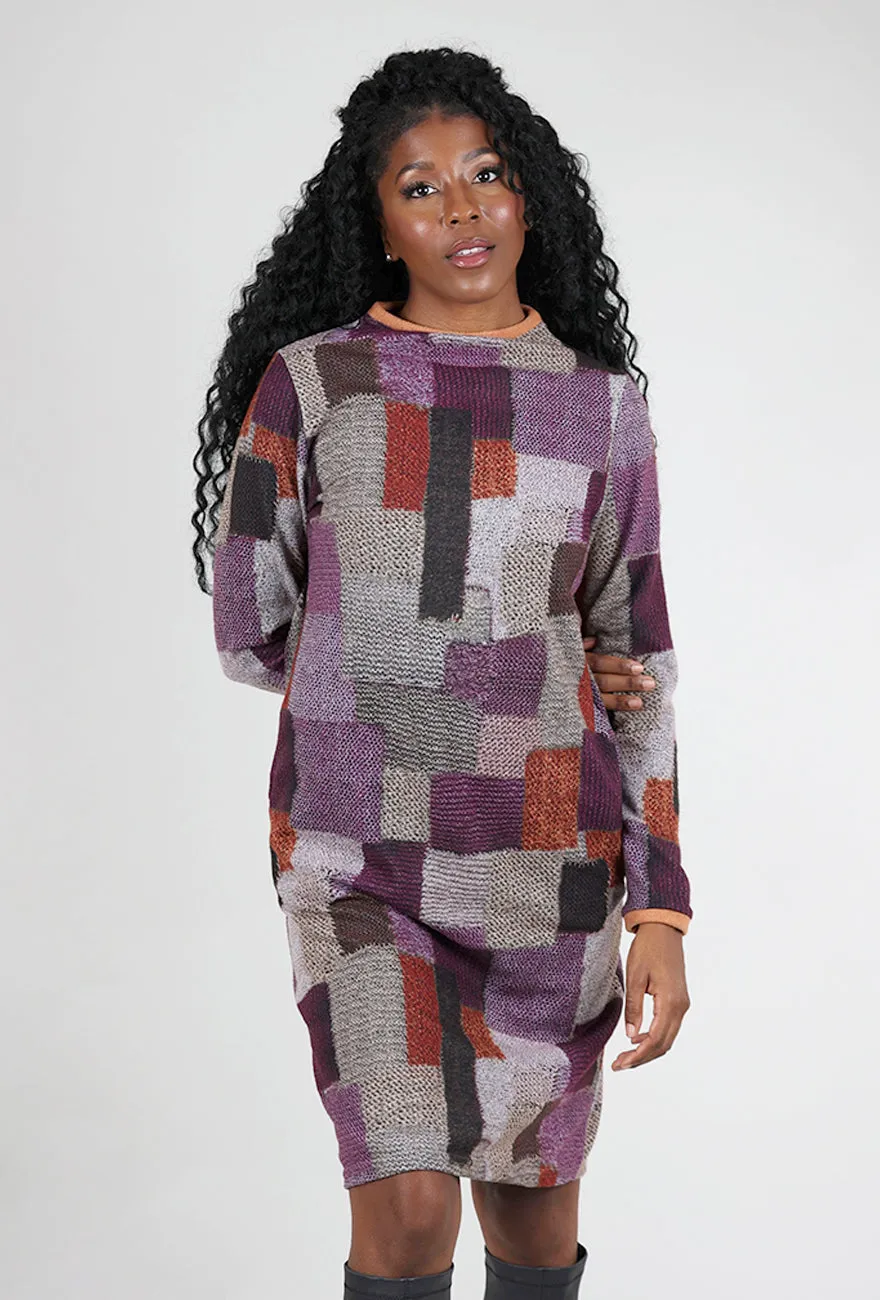 Brushed Contrast Trim Print Dress, Plum/Rust Fresh Stitch