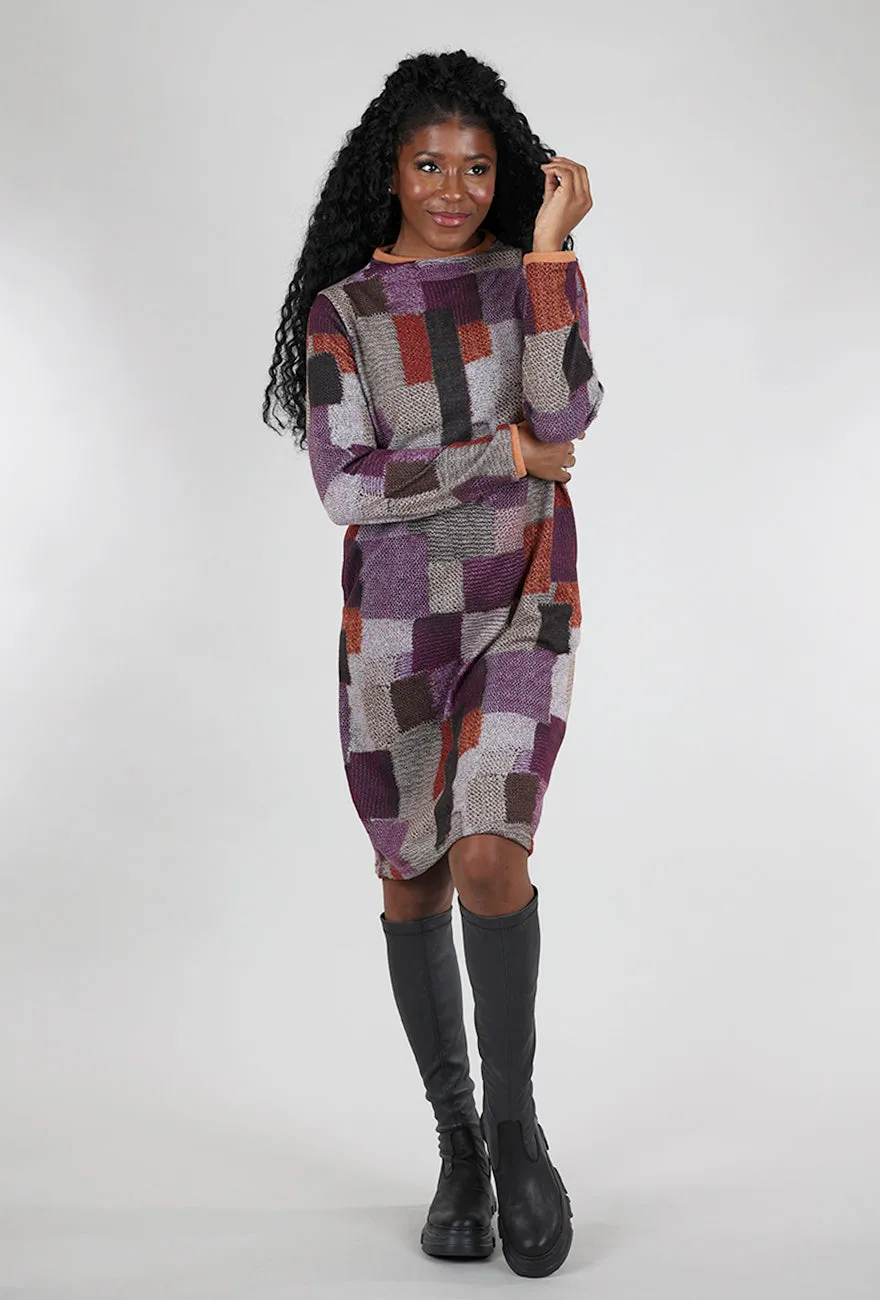 Brushed Contrast Trim Print Dress, Plum/Rust Fancy Wear