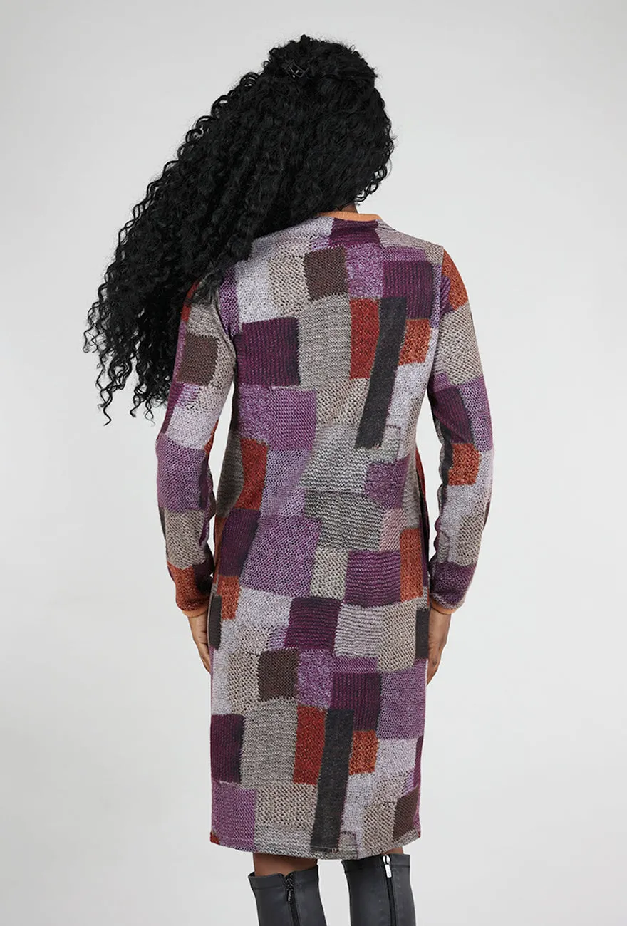Brushed Contrast Trim Print Dress, Plum/Rust Fancy Wear