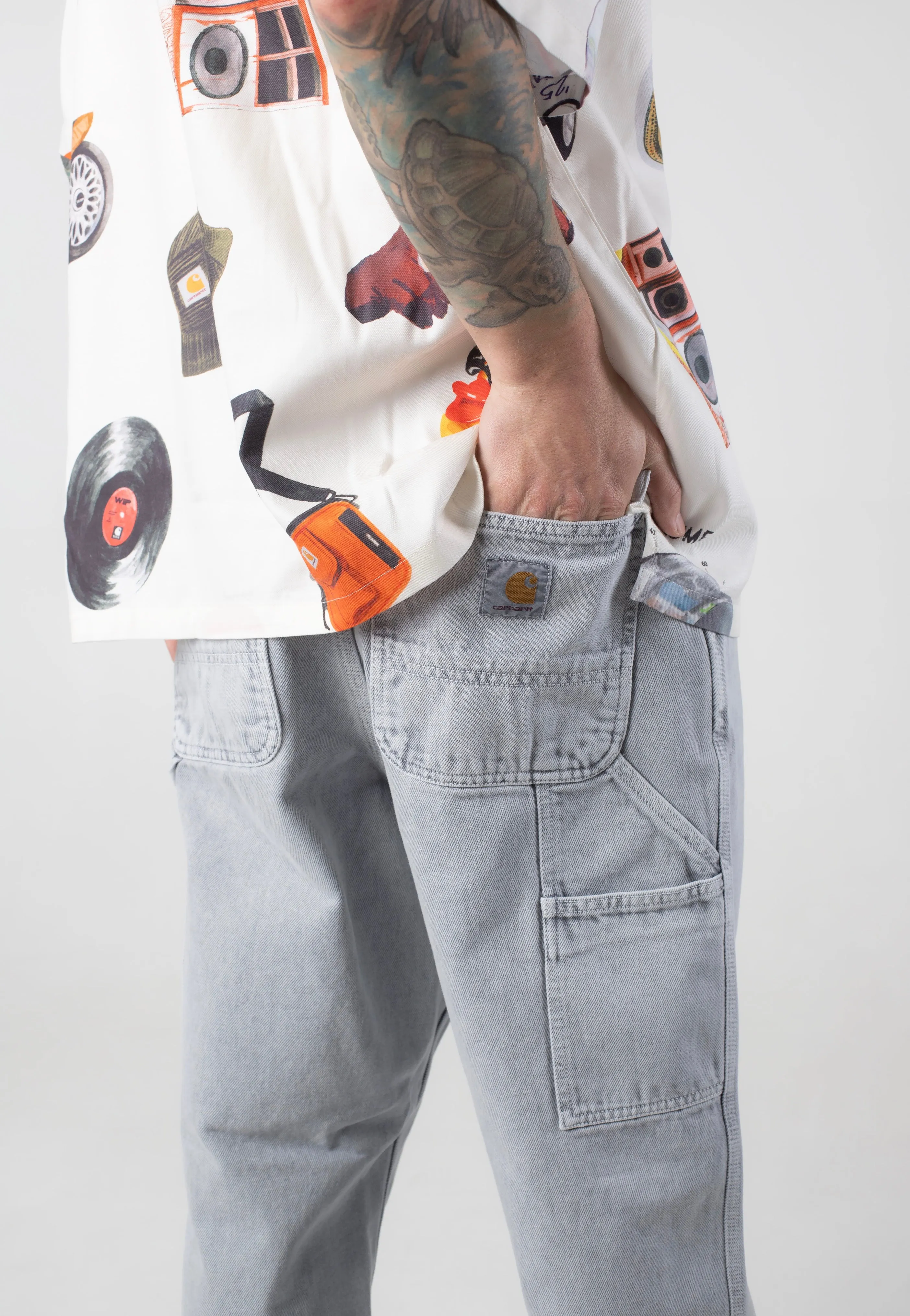 Brushed Feel Carhartt WIP - Single Knee Black Chalk Wash - Pants
