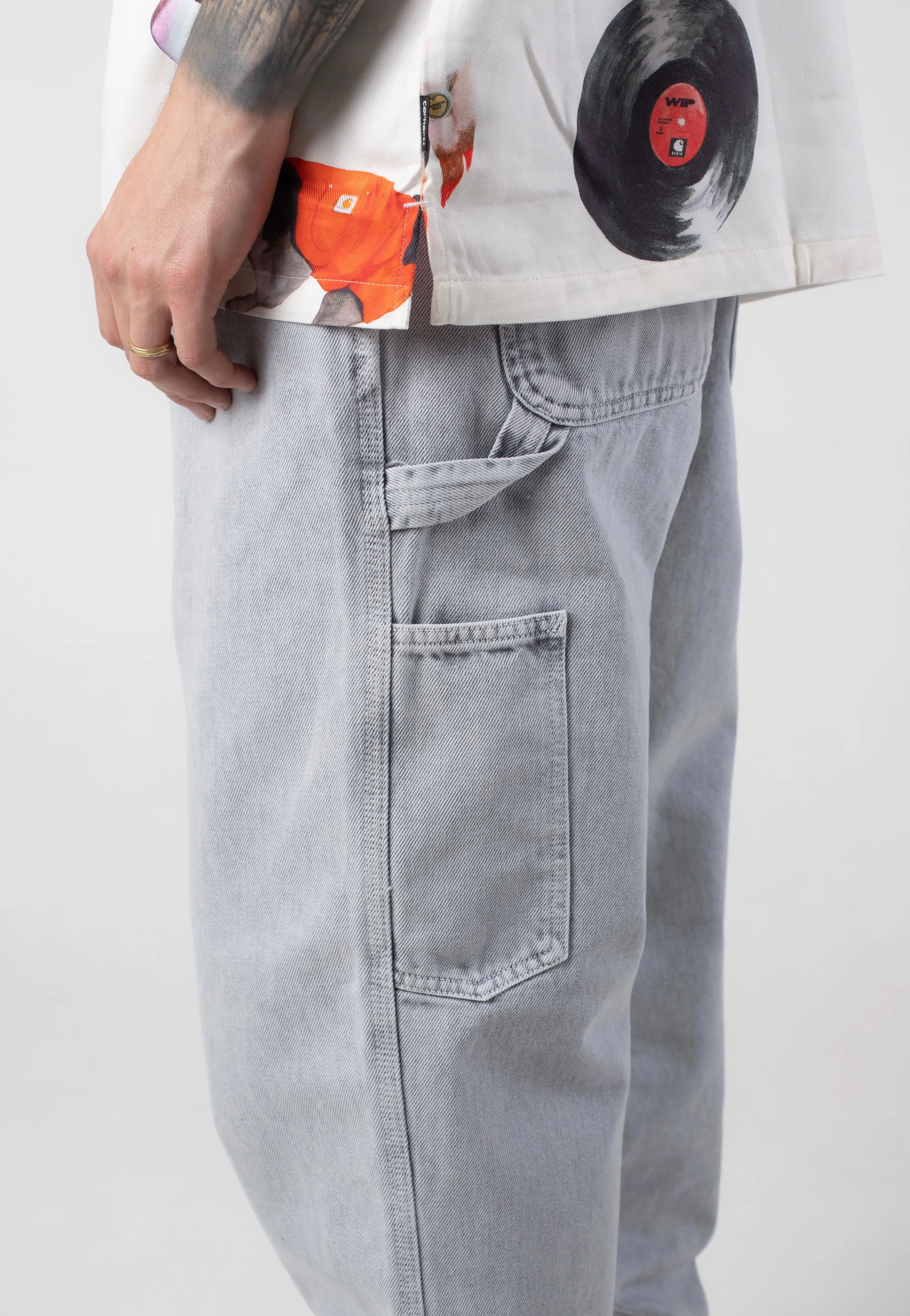Brushed Feel Carhartt WIP - Single Knee Black Chalk Wash - Pants