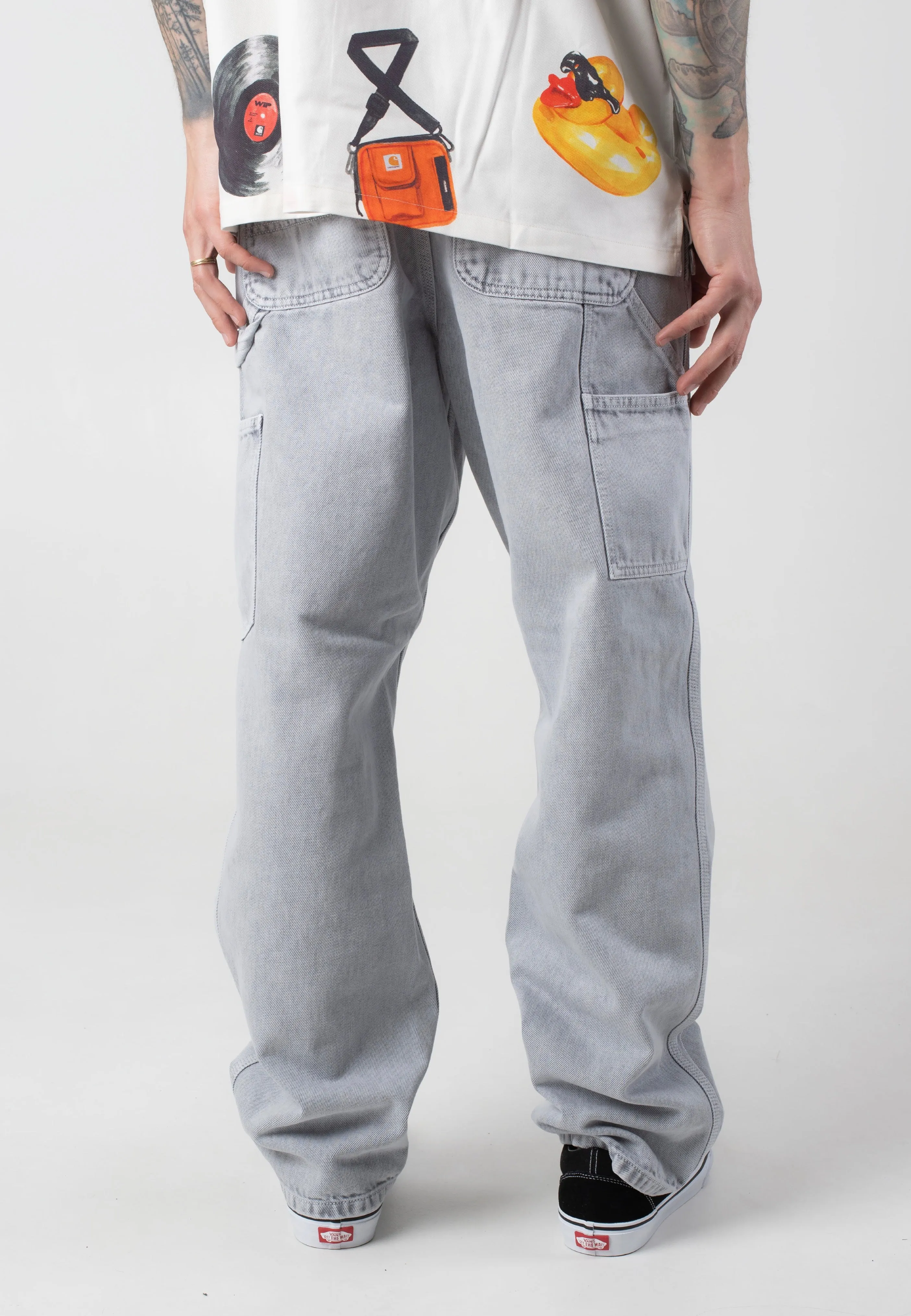 Brushed Feel Carhartt WIP - Single Knee Black Chalk Wash - Pants