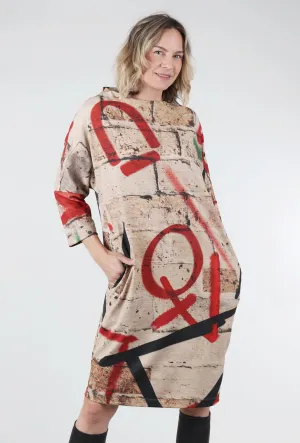 Standout Feature Brushed Graffiti Dress, Red