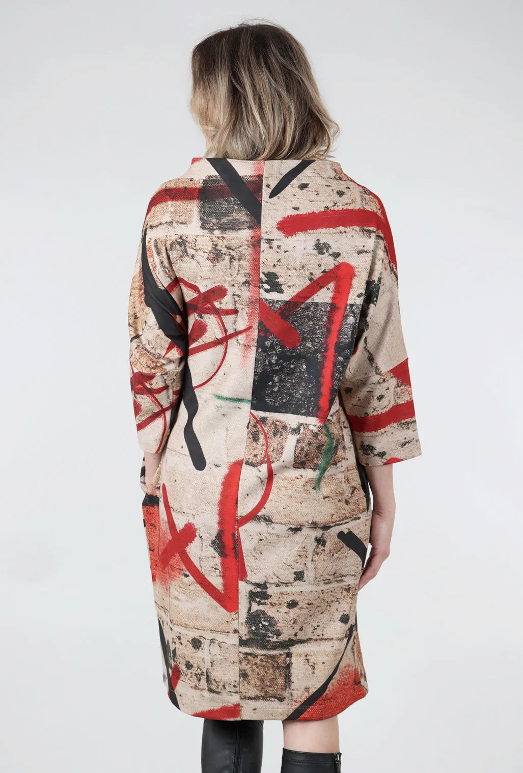 Brushed Graffiti Dress, Red Peter Pan Collar