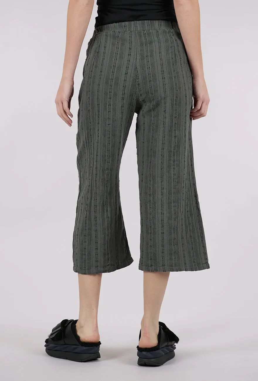 Bumpy Stripe Linen Crop Pant, Clay Flattering Waist