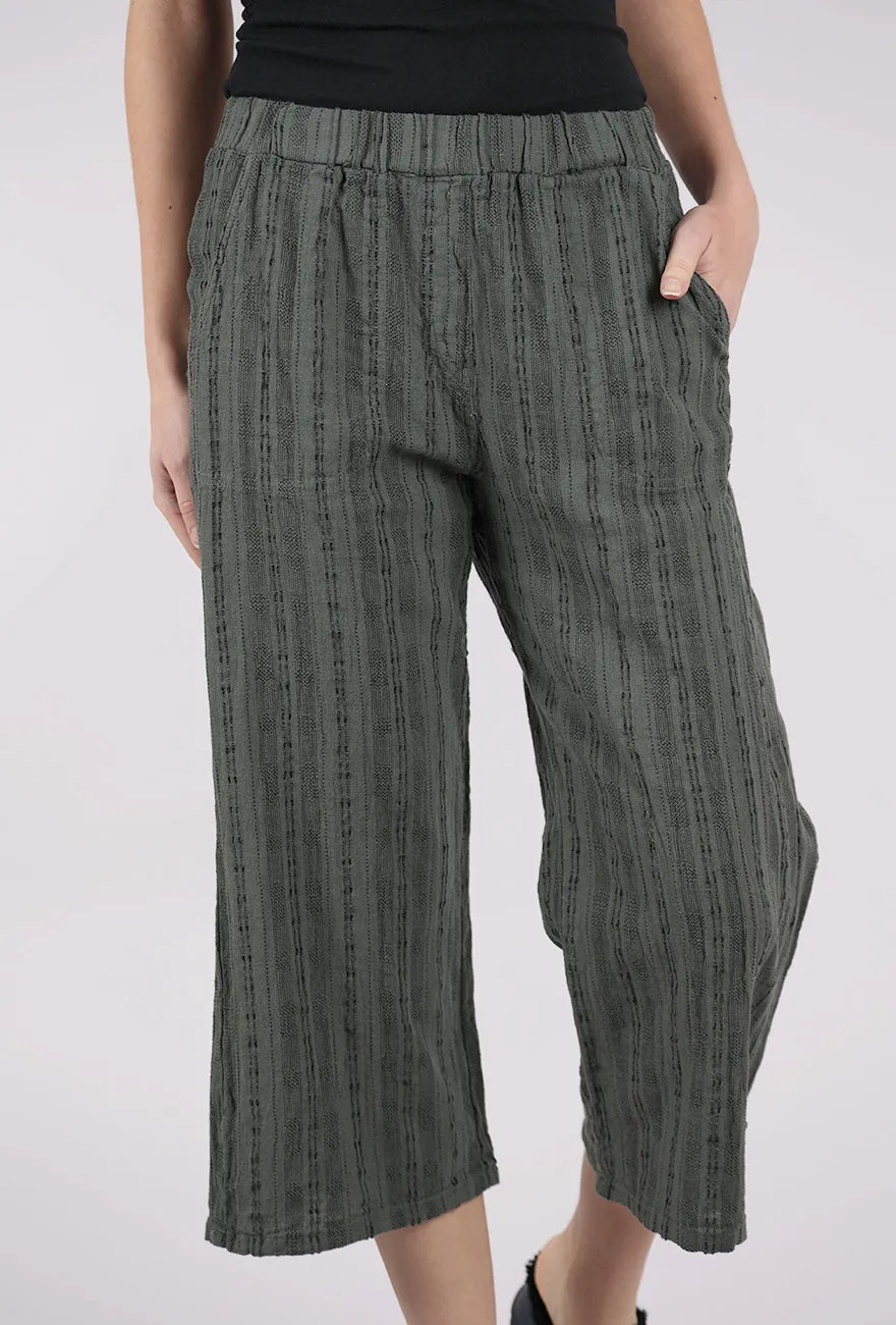 Bumpy Stripe Linen Crop Pant, Clay Flattering Waist