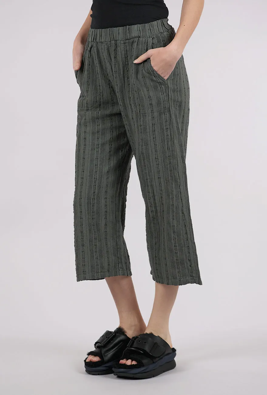 Bumpy Stripe Linen Crop Pant, Clay Flattering Waist