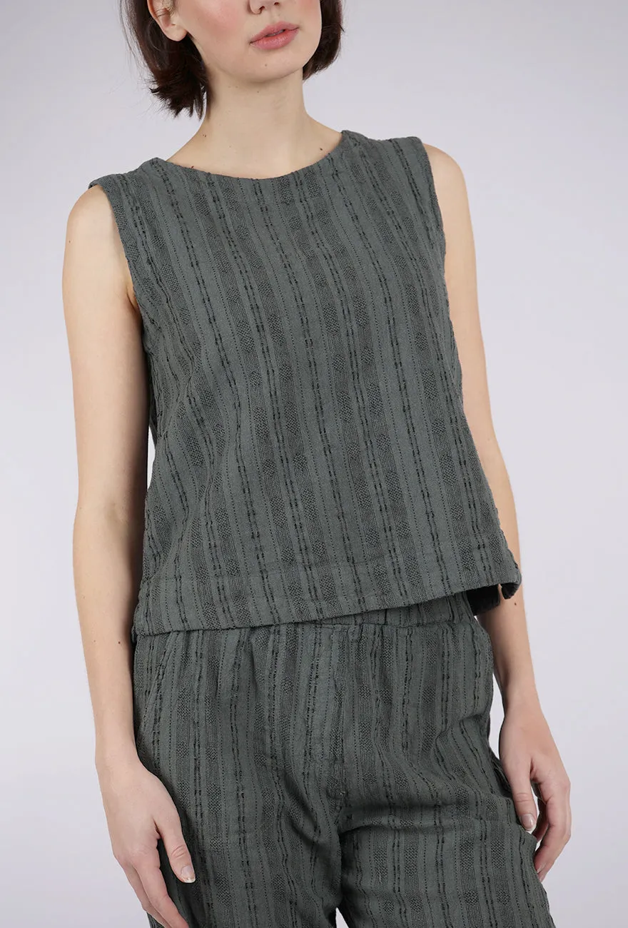 Bumpy Stripe Linen Shell, Clay Good value and affordable