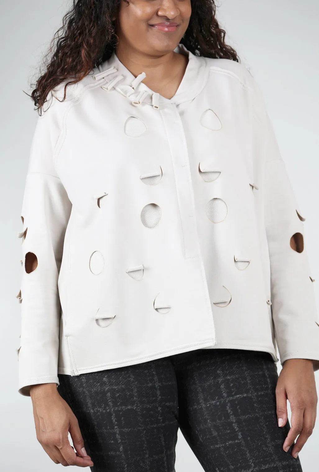 Burnout Dot Knit Jacket, Stone Denim Fabric